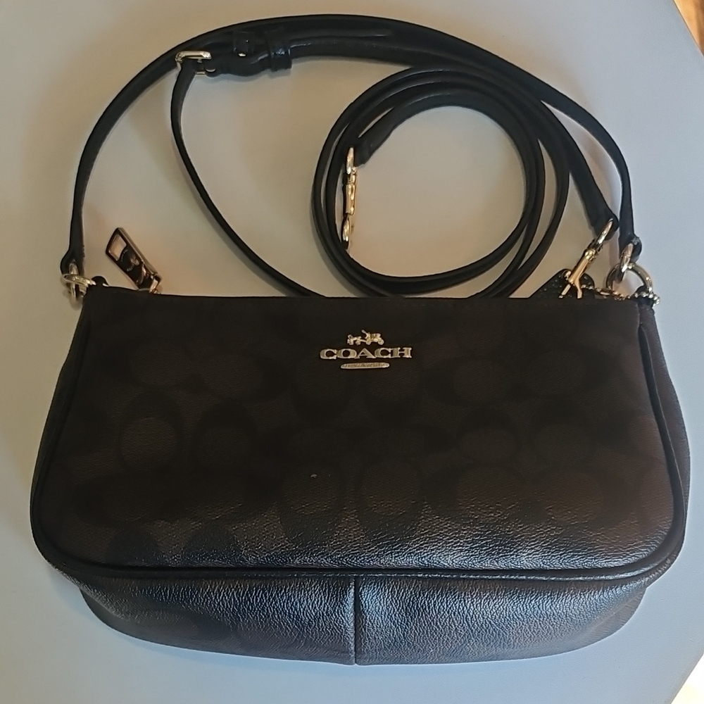 Coach Signature Black and Brown Crossbody Bag